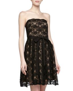 Lace Overlay Strap Dress, Black