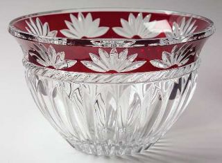Mikasa Corinth Ruby Round Bowl   Clear Cut Fans In Ruby Band,Clear Base