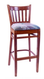 Vitro Woodland Series Bar Stool, Slat Back, Upholstered Seat, Wood Frame