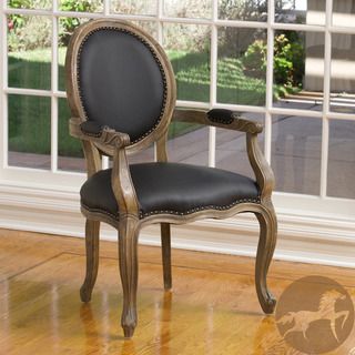 Christopher Knight Home Jacob Black Leather Weathered Oak Arm Chair