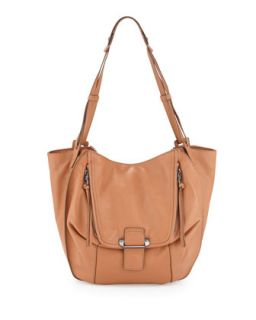 Zoey Leather Pouch Hobo Bag, Tan