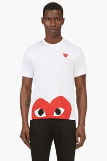 Comme Des Garons Play White And Red Heart Patch Logo Print T_shirt