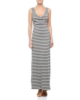 Striped V Neck Maxi Dress, Charcoal/Ivory