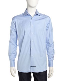 Sateen Gingham Long Sleeve Dress Shirt, Blue