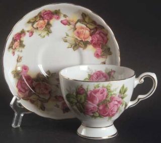 Tuscan   Royal Tuscan Moss Rose Footed Cup & Saucer Set, Fine China Dinnerware  