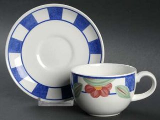 Johnson Brothers Hopscotch Blue Flat Cup & Saucer Set, Fine China Dinnerware   F