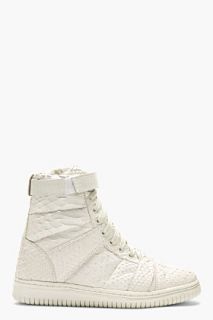 Christian Peau Beige Python Etched Leather High Top Sneakers