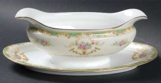 Noritake Cleone Gravy Boat with Attached Underplate, Fine China Dinnerware   Gre