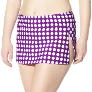 Womens Plus Size Crochet Skirted Hipster Swim Bottom   Amethyst/White 22W
