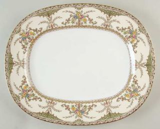Minton Chatham Green/Ivory 15 Oval Serving Platter, Fine China Dinnerware   Gre