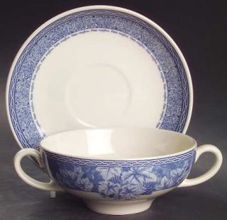 Wedgwood Vintage Blue Flat Cream Soup Bowl & Breakfast Saucer Set, Fine China Di