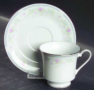 Crown Ming Nosegay Footed Cup & Saucer Set, Fine China Dinnerware   Pastel Flora