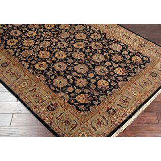 Hand knotted Medallion Black Wool Rug (56 X 86)