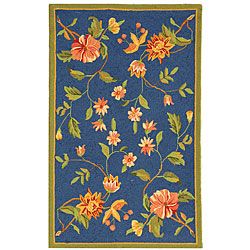 Hand hooked Garden Blue Wool Runner (26 X 4)