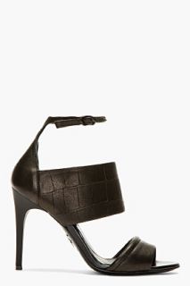 Mcq Alexander Mcqueen Black Leather Croc_embossed Heeled Sandals