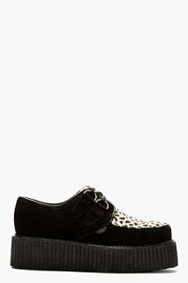 Underground Black Suede And Printed Calfhair Creeper Shoes
