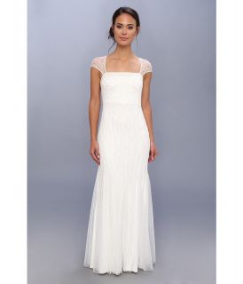 Adrianna Papell Beaded Gown w/ Cap Sleeve and Envelope Back Womens Dress (White)