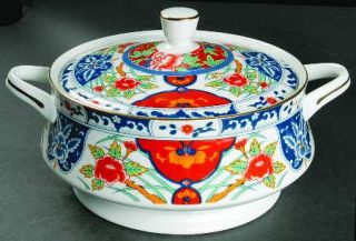 Gumps Kiku (Coupe) Round Covered Vegetable, Fine China Dinnerware   Coupe,Blue&R