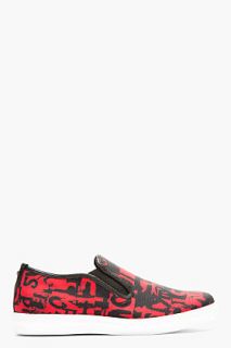 Mcq Alexander Mcqueen Red And Black Text_print Slip_on Shoes