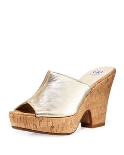Amanda Metallic Leather Cork Slide On Sandals, Gold
