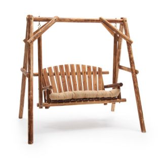 Coral Coast Rustic Oak Log Curved Back Porch Swing and A Frame Set Multicolor  