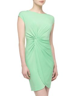 Rene Asymmetric Knot Front Petal Dress, Vert