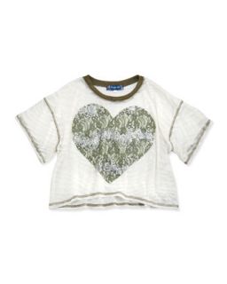 Animal Burnout Lace Heart Top, Ivory/Olive, 7 10