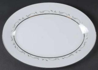 Noritake Caroline 14 Oval Serving Platter, Fine China Dinnerware   Silver & Whi