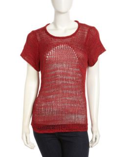 Marled Mixed Knit Sweater, Red