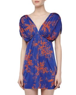 Draped Floral Print Jersey Dress