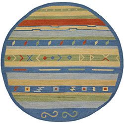 Hand woven Mandara Flat weave Gold Wool Rug (59 Round)