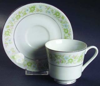 Royal Wentworth Pauline Footed Cup & Saucer Set, Fine China Dinnerware   Blue Fl