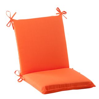 Pillow Perfect Orange Outdoor Chair Cushion (Orange Closure Sewn Seam ClosureUV Protection Yes Weather Resistant Yes Care instructions Spot Clean or Hand Wash Fabric with Mild Detergent. Seat dimensions 16.5 inches long x 18 inches wide x 3 inches de