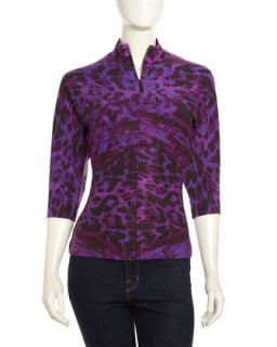 Leopard Print Studded Zip Blouse, Purple
