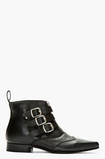 Underground Black Leather Blitz Winklepicker Ankle Boots
