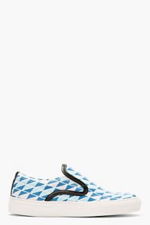 Mother Of Pearl Blue Geometric Leather Trim Slip_on Sneakers