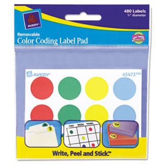 Avery Removable Labels Removable Label Pads, 3/4 dia., Assorted Colors (45472)