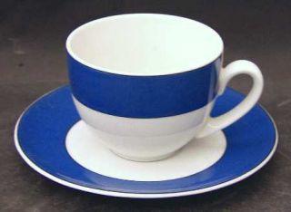 Block China Kaleidoscope Blue Flat Cup & Saucer Set, Fine China Dinnerware   Whi