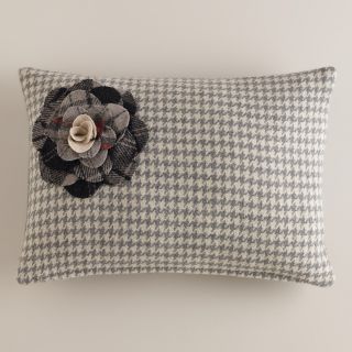Gray Flower Wool Lumbar Pillow   World Market