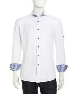 Kyle 81 Long Sleeve Stitched Jacquard Shirt, White