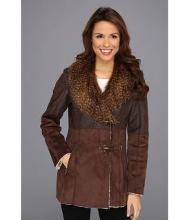 Jessica Simpson Faux Shearling Coat w/ Faux Fur Collar Womens Coat (Brown)
