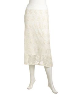 Lynnea Embroidered Mesh Lace Skirt, Natural