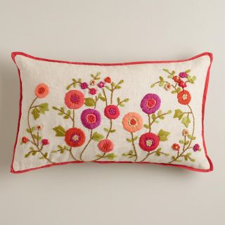 Warm Floral Embroidered Lumbar Pillow   World Market