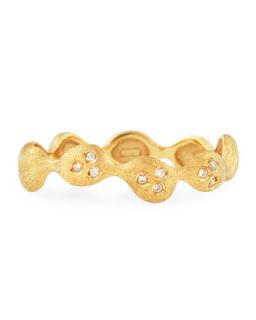 Pillow 18 Karat Gold Diamond Studded Wave Ring, Size 7.5