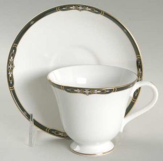 Wedgwood Preston Footed Cup & Saucer Set, Fine China Dinnerware   White&Gold Dec