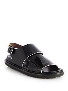Marni Patent Leather Slingback Sandals   Black