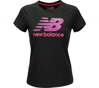 Womens New Balance Large Logo Tee WET3149   Black Short Sleeve Shirts
