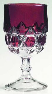 US Glass Red Block Water Goblet   Pressed Glass, Cane Design, Ruby Flash