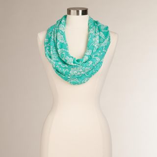 Aqua and White Floral Infinity Scarf   World Market