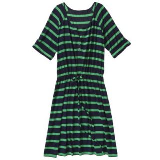 Merona Womens Plus Size 3/4 Sleeve Tie Waist Dress   Navy/Green 2